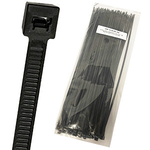 Tie Wrap, 14" Long x .300 Wide, 120 lb. Tensile Strength, Black, 100 Pack