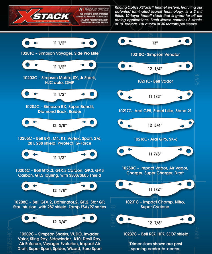 Racing Optics XStack Laminated Tearoffs, 10208C, 12-1/8" Post Spacing, Shape Banana